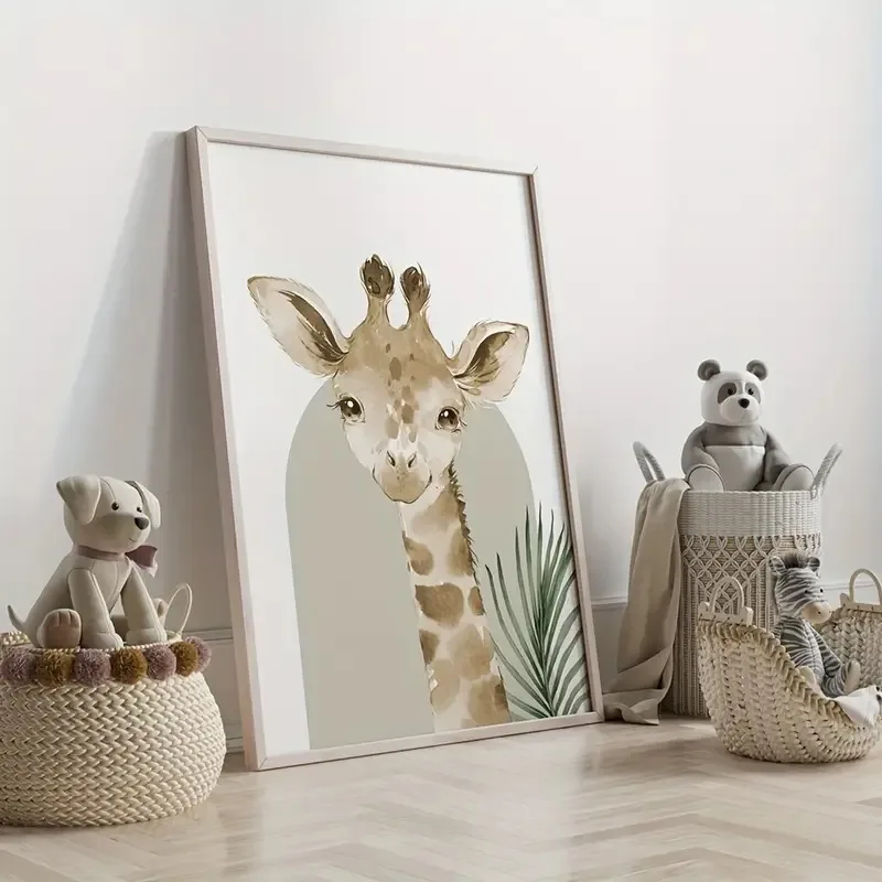 3pcs/set Poster Kanvas Safari dengan Nama Kustom, Gambar Hewan Gajah Jerapah, Hadiah Ulang Tahun untuk Dekorasi Rumah