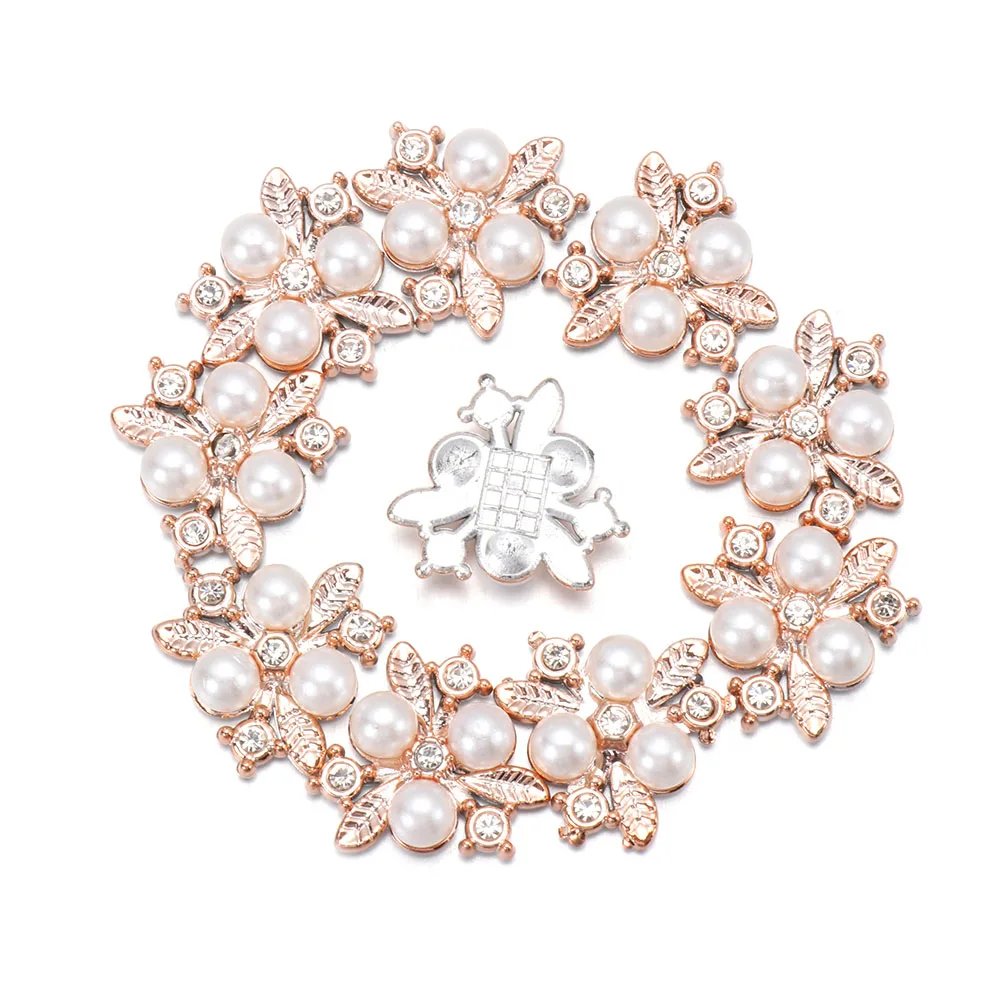 

10PCS Apparel Sewing Flower-shaped Crystal Pearl Hairpins Pearl Button Headwear Clip Rhinestone Buttons