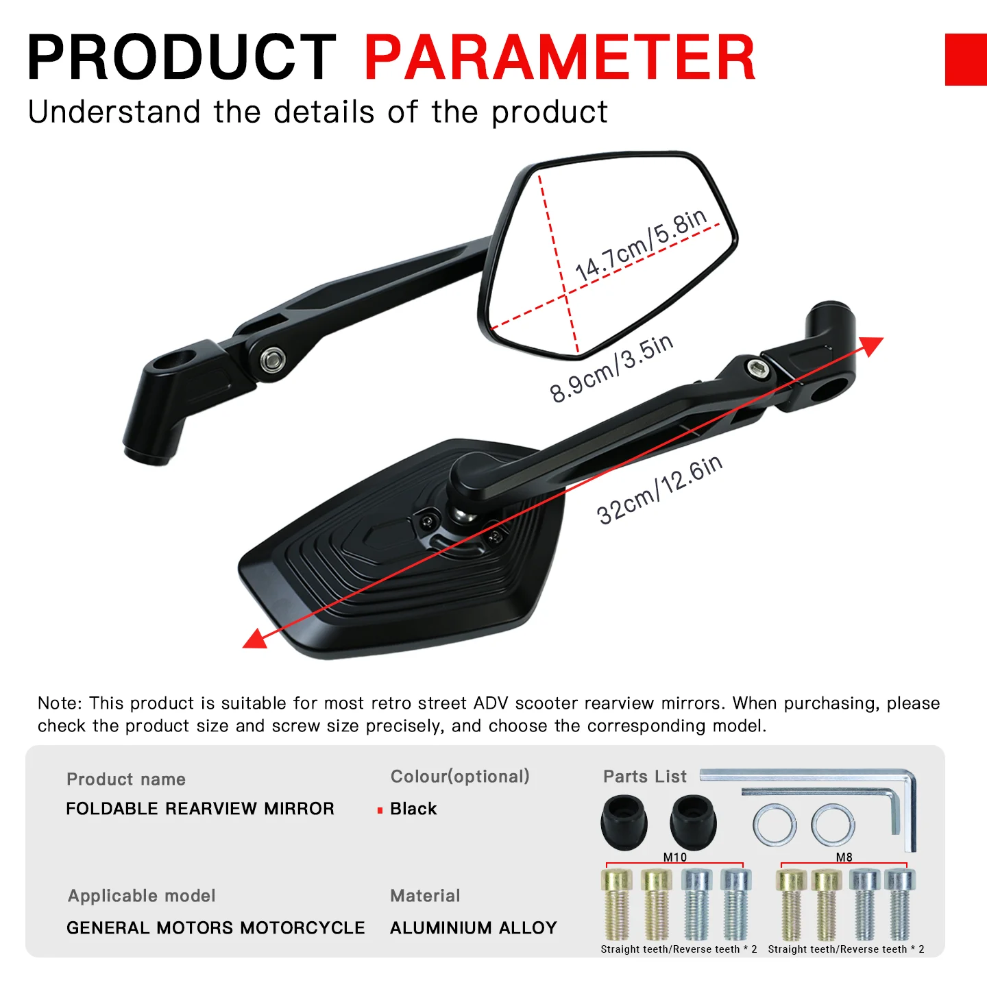 Universal Foldable Motorcycle Rearview Mirrors Multi-angle Adjustable for Honda Kawasaki BMW Ducati Naked Bikes Adventure Retro