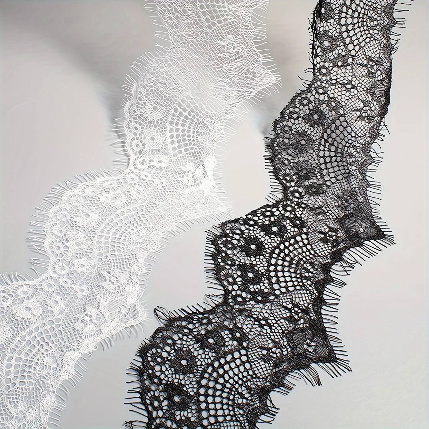 Preto e bege cílios Lace Trim, Floral fita bordada para costura, artesanato, roupas, casa, decoração do casamento, 17.11 Polegada