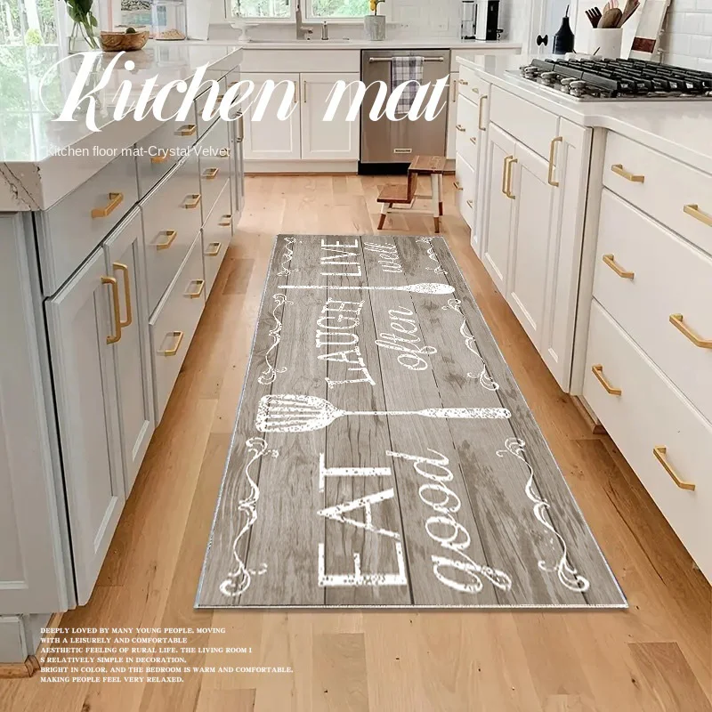 VIKAMA 2PC Modern Simple Kitchen Floor Mat Hallway Balcony Long Strip Absorbent Non-Slip Carpet Home Bathroom Door Mat