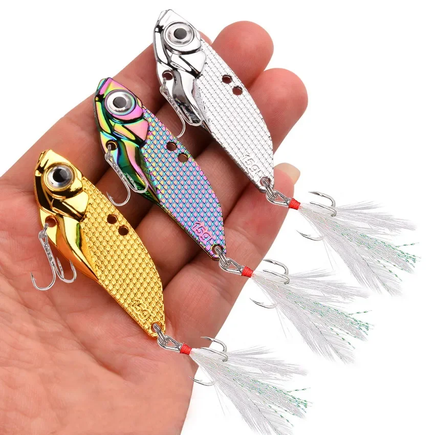 1PCS Metal VIB 5/7/10/15/20g Fishing Lure Vibration Spoon Hard Baits Crankbait Wobbler Swimbait Cicada VIB Tackle 3 Colors