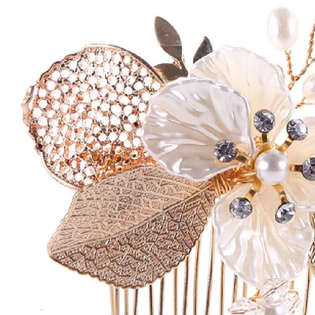 

1pc Bridal Hair Comb Metal Leaf Flower Rhinestone Pearl Inlaid Insert Comb For Wedding Party Prom Bride Women Hair Accessory
