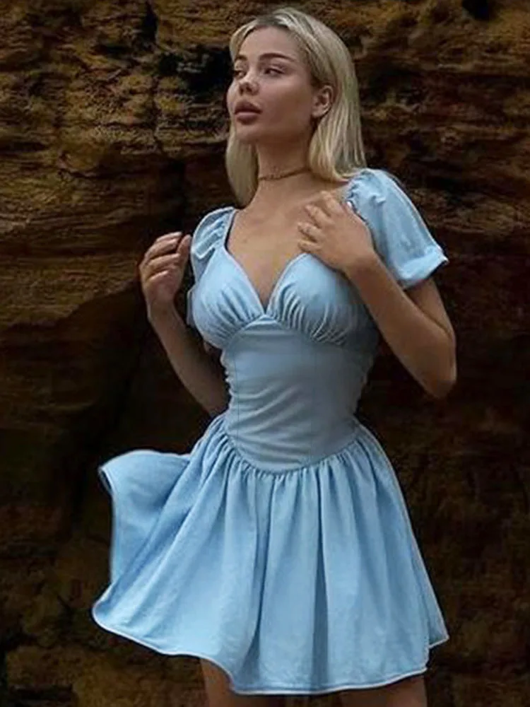 

Tossy Summer Off-Shoulder V-Neck Mini Dress Women's Sexy Tube Top Slim Party Dress Elegant Solid Color Patchwork Mini Dress 2024