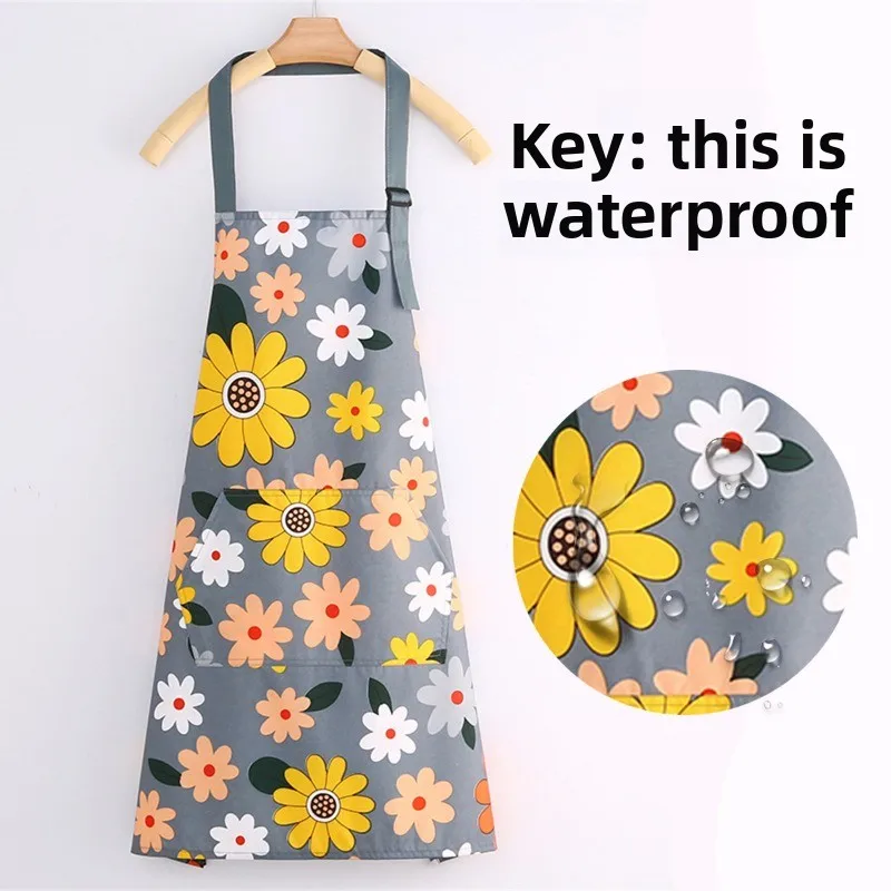 Unisex Waterproof Printed Kitchen Apron with Oil Proof Anti Fouling Wear Resistant Fabric Adjustable Waist Ties for Home