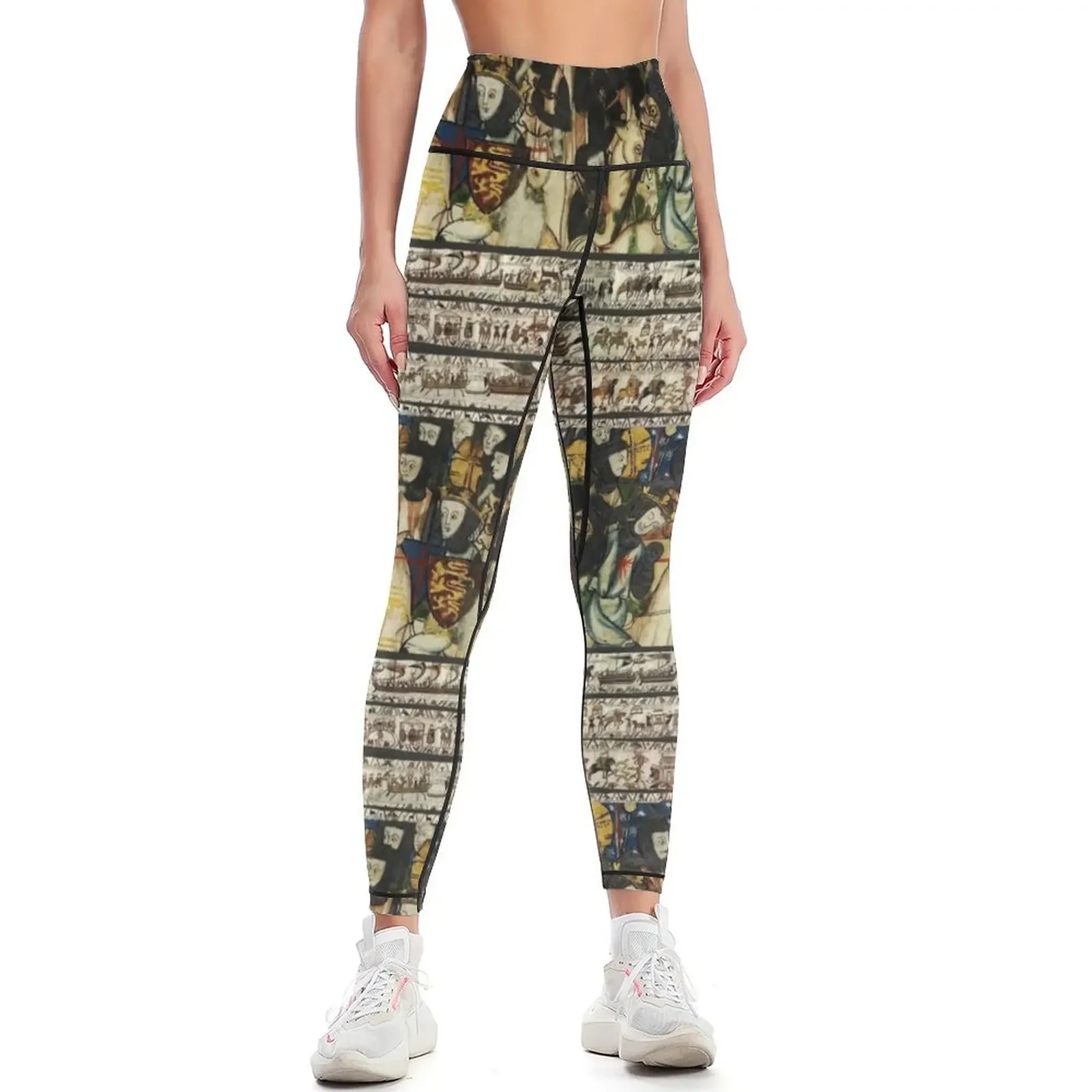 THE BAYEUX TAPESTRY And Medieval Miniature ,Death of King Harold at Battle of Hastings Leggings gym womans Womens Leggings