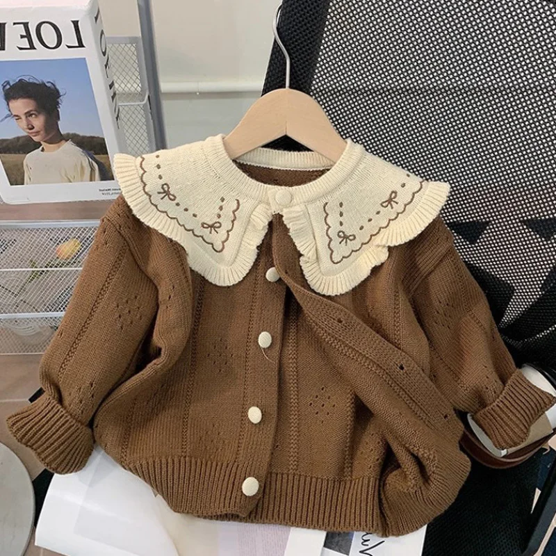 

Girl's Sweater Cardigan Autumn2024New Western Style Children's Cartoon Tassel Shawl Cape