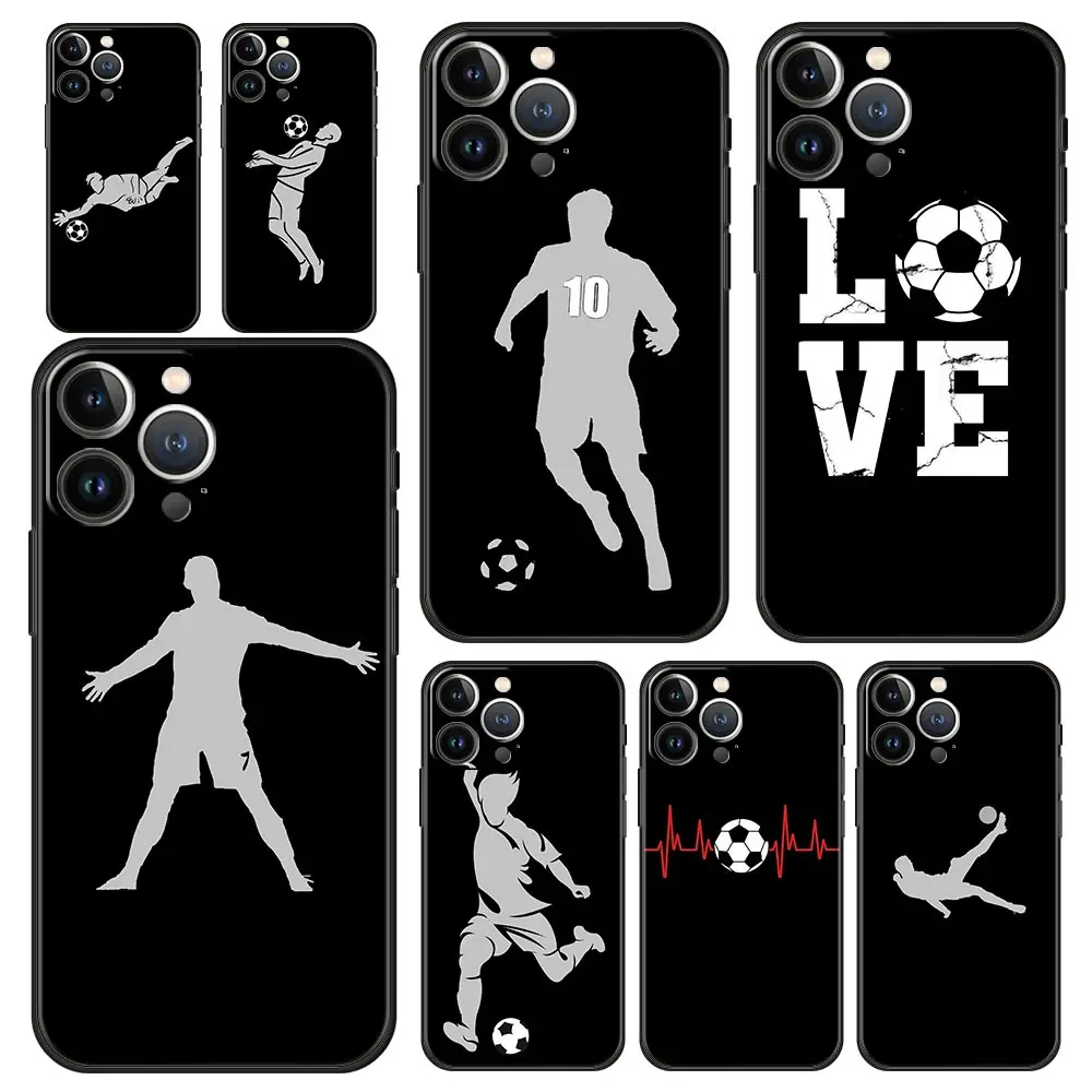 Football Player Soccer Art Luxury Protection Soft Phone Case For iPhone 13 15 14 12 11 Pro MAX XR X SE XS 7 8 Plus Full Cover