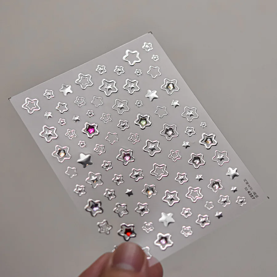 Gemme in metallo liquido 5D Adesivi per unghie stella Metallico Argento Hollow Doppie stelle y2k Sparkle Decorazioni per unghie Forniture per manicure fai da te