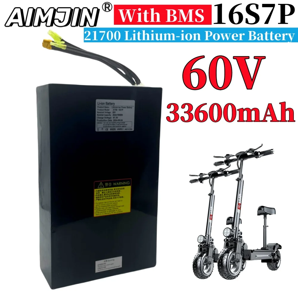 

60V 33.6Ah/33600mAh 16S7P 21700 Rechargeable Lithium Battery Pack Suitable For Dual Drive Scooter Battery