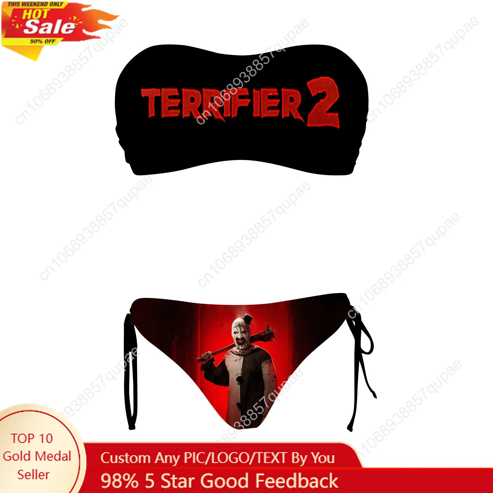 

Terrifier Clown halloween Custom Swimsuit Womens Drawstring Two Piece Set Bathing Suits Swimwear Pool Beach Bikini Beachwear