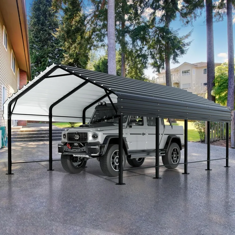 12 x 20 ft Metal Carport Kits with Galvanized Steel Roof, Heavy Duty Metal Carport Canopy, Outdoor Car Tent Metal Garage Shelter