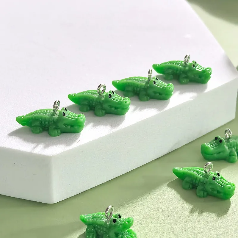 10개 귀여운 악어 3D 참, 미니 레진 동물 펜던트, 쥬얼리 제작용, 목걸이 및 귀걸이 공예 DIY 액세서리