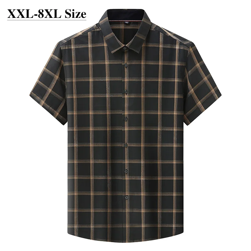 

8XL 7XL 6XL Плюс Размер Классические клетчатые рубашки в полоску с короткими рукавами для мужчин Летние повседневные мешковатые повседневные тонкие платья Shitrs Мужское синее