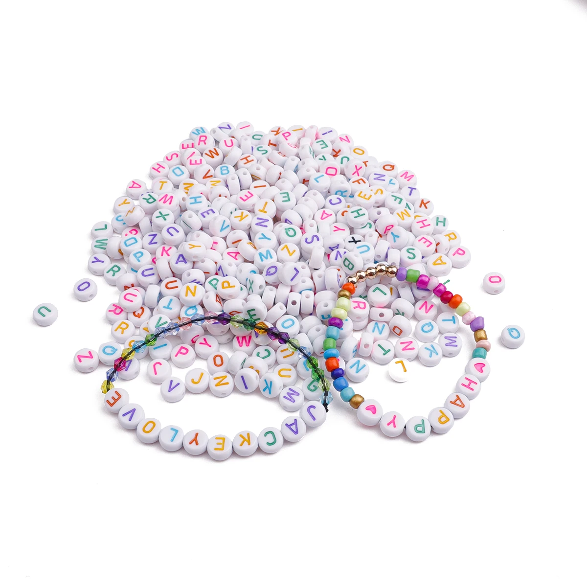 4*7mm Acrylic English Letter Flat Beads White Series For DIY Jewelry Making Handmade Necklace Bracelet Accessories 100pcs