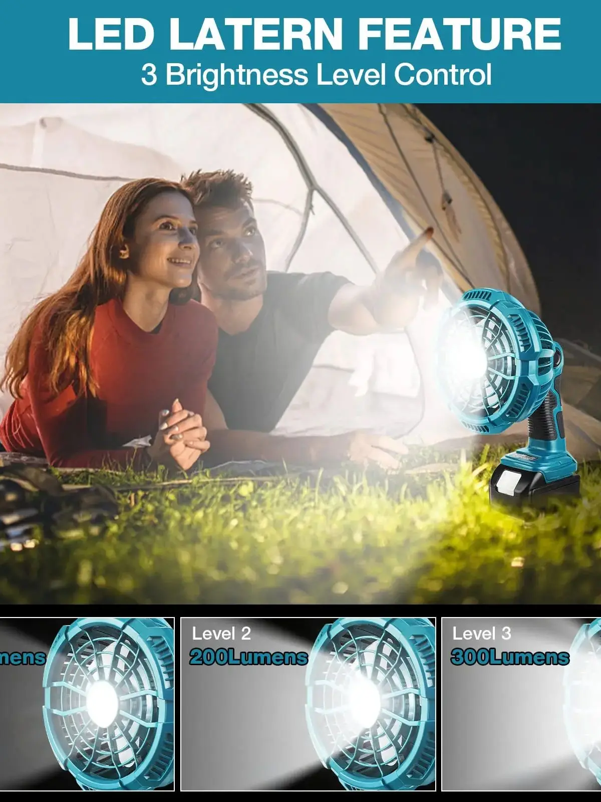 FC104 Przenośny wentylator do akumulatora litowo-jonowego Makita 18 V Zewnętrzny wentylator bezprzewodowy z latarnią LED do warsztatu kempingowego na budowie — zdjęcie produktu 7