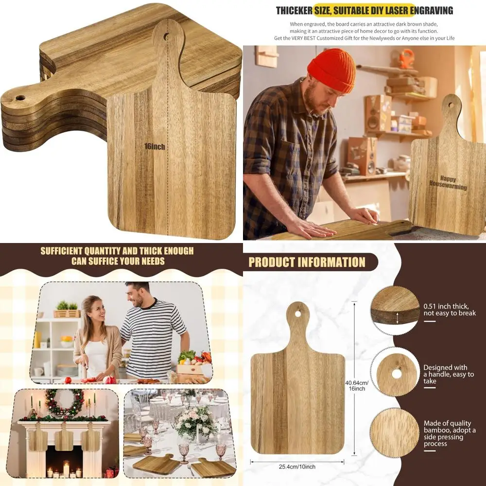 

Набор из 6 толстых разделочных досок по дереву для разделочной, сервировки, бордюра и лазерной гравировки — идеально подходит для подарков ко Дню матери