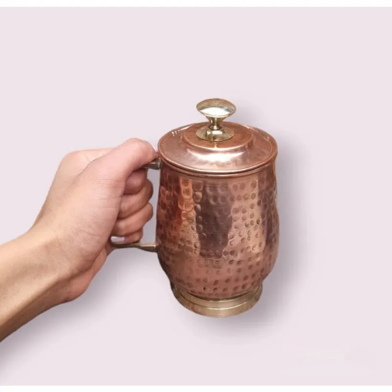 Hand Hammered Copper Water Pitcher Hand Engraved Yoga Drinking Jug Large Capacity Home Water Storage Vessel