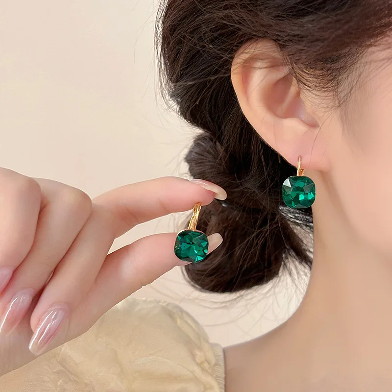 White Blue Square Crystal Drop Earrings for Women Party Shiny Geometry Round Circle Dangle Earrings Golden Color Trendy Jewelry