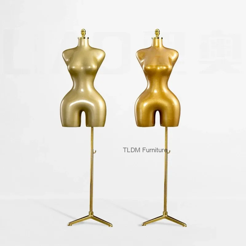 

Store Modern Gold Painted European Plus-size Female Mannequin Window Display Stand Half-body Women's Clothing Rack Supplies FYMQ