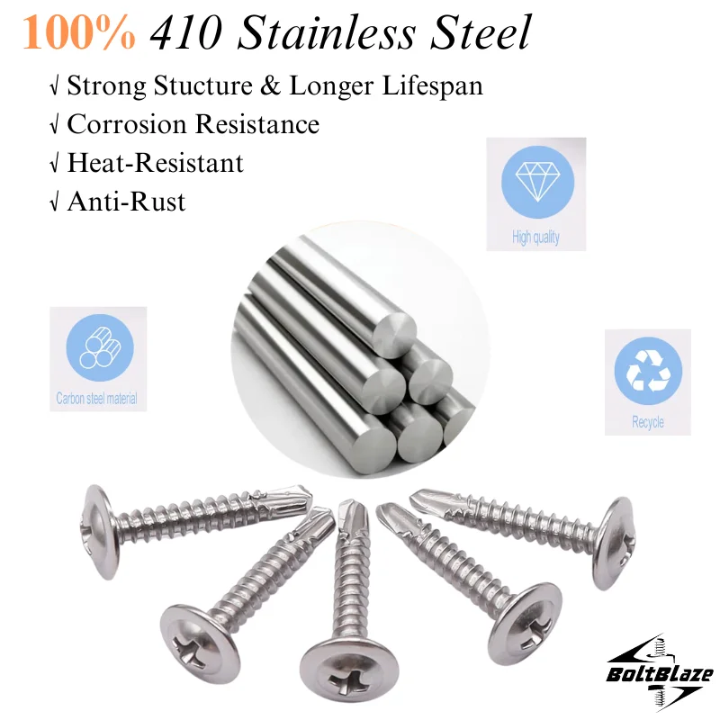 Sekrup 410 Stainless Steel Self-Tapping, #8 kepala Truss, 160 Pcs, 1/2 "sampai 1-1/2" Ukuran