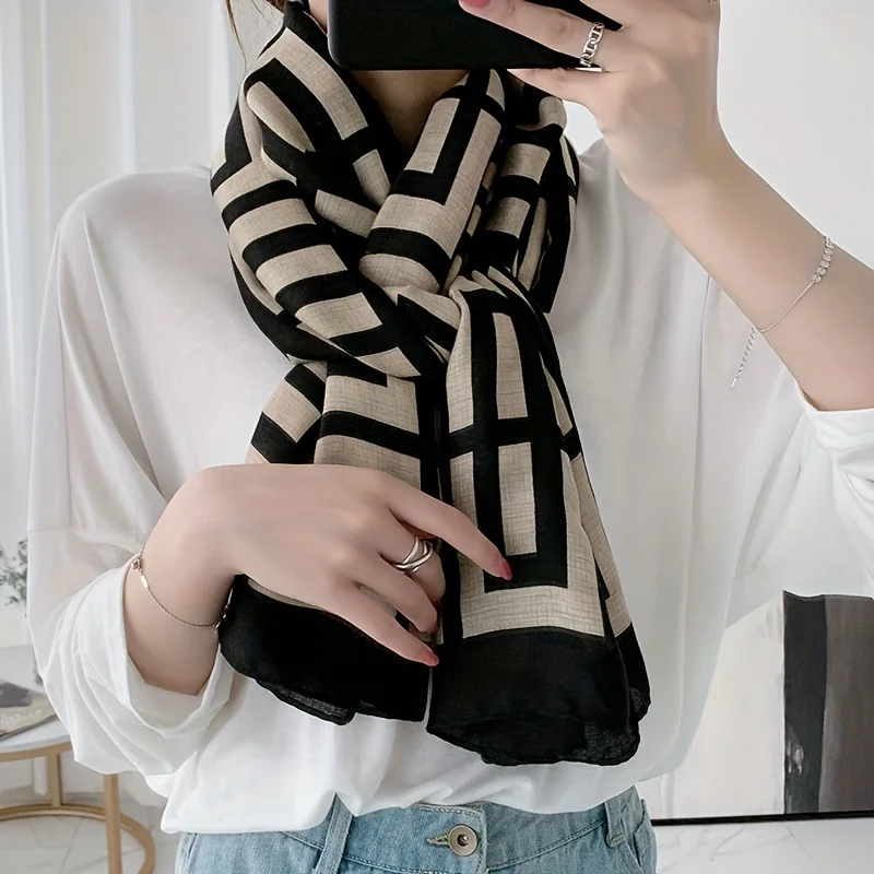 Geometric Scarf Elegant Thin Breathable Shawl Casual Sunscreen Beach Cover Up