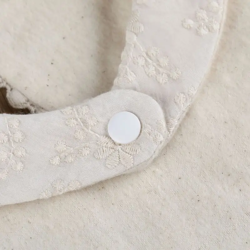 Boho Beige Baby Unisex Cotton Drooler Bibs With Embroidery Flowers for Eating 360° Bibs for Newborn Infant for Drooling