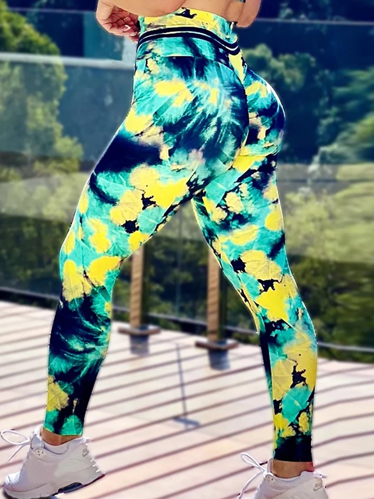 

Women Pants Fashion New Gym Wear Femme Abstract Leaves Printed Leggings Running Leggins High Waist Tights Elastic Sports Jegging