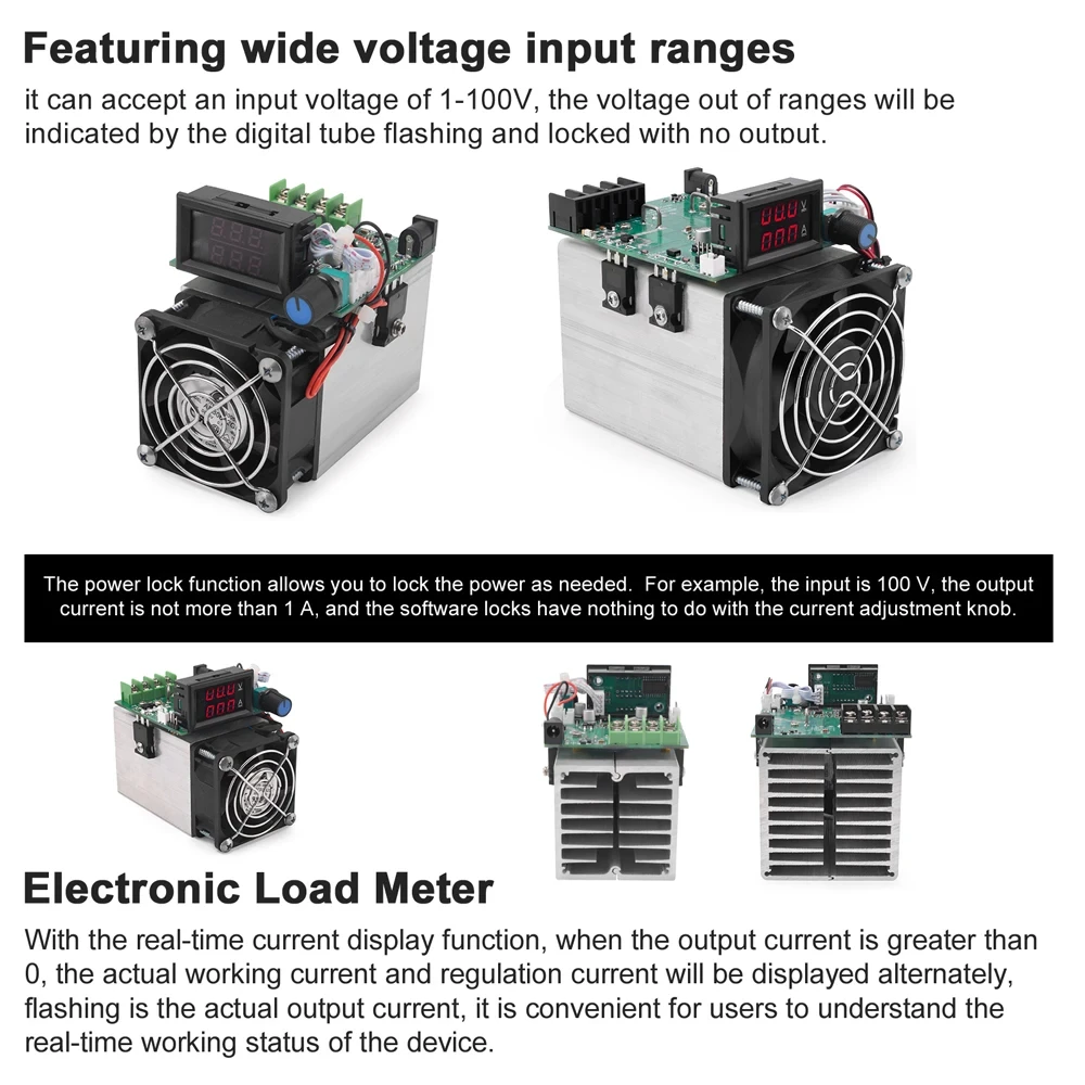 100W/250W Upgraded Electronic Load Meter 1-100V Input Voltage LED Display with Power Lockout Current Auto-correction Functions