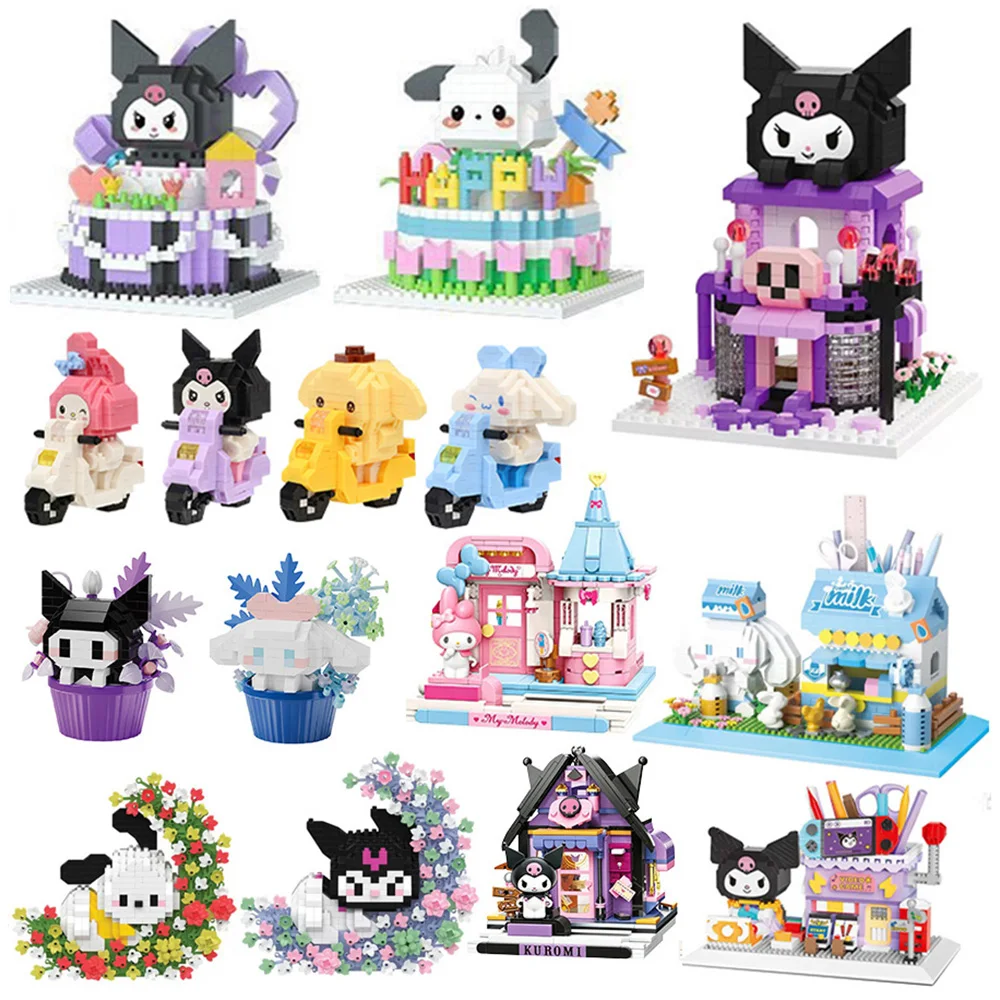 Sanrio Anime My Melody‌ Building Blocks Kuromi mini Action toy Figures Hello Kitty Blocks Toys Bricks Assemble Toys Kids Gifts