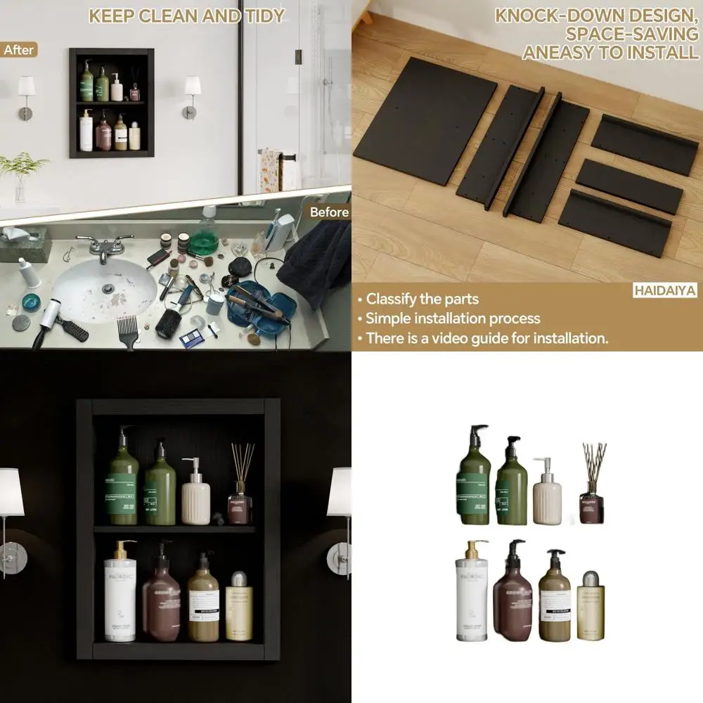 

14 x 18 Recessed Wall Medicine Cabinet, 2-Tier Wood Insert for Drywall, In-Wall Shelf for Bathroom Storage, Black