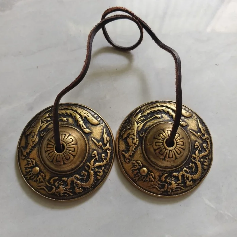 Copper Bell Handmade Bell Dragon and Phoenix Pattern Decorative Tinkle Bells Retro Tinkle Bells Tibetan Percussion Instrument