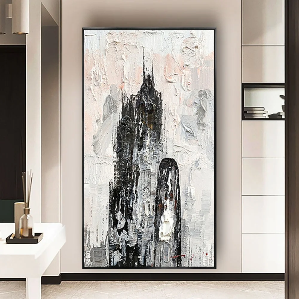 

high quality 100% hand painted new york city oil painting on canvas gray hazy city View canvas wall art pictures for living room