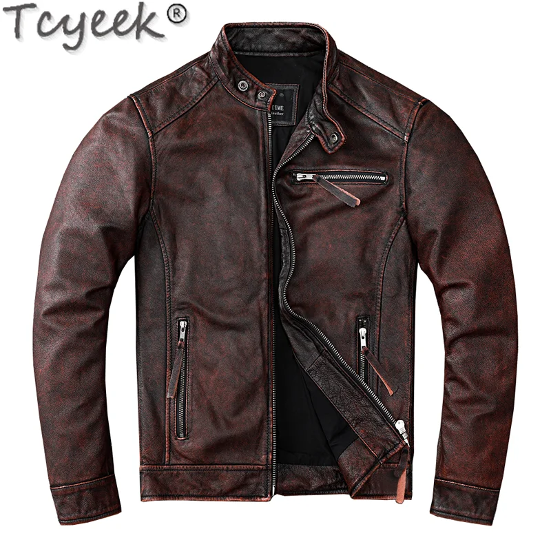 

Tcyeek Warm Cow Leather Coats New Brown Casual Slim Jackets Genuine Leather Jacket Men Clothing Chaqueta De Cuero Hombre Zm2383