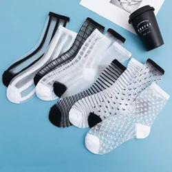 Polka Dot Socks Women Summer Transparent Crystal Silk Socks Summer Ultra-thin Breathable Girls Kawaii Cute Nylon Long Socks