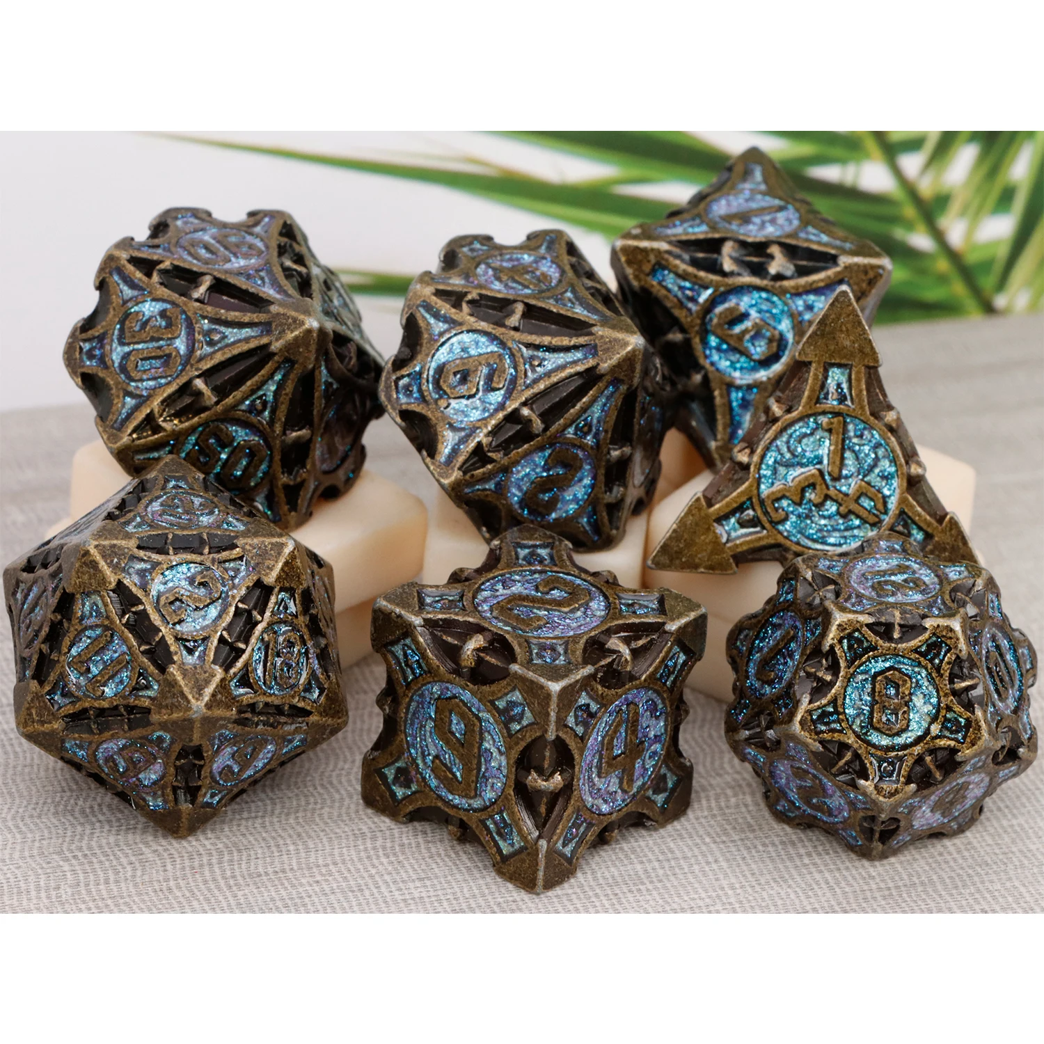 Polyhedral Metal Dice Set for RPG, D & D Explorers, Board Game, etc, Exquisite Dungeon and Dragon, D20, D12, D10, D8, D6, D4