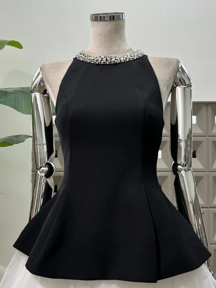 فستان DFDG للسيدات لربيع وصيف 2025 مُزين بقطع القماش شفافة بدون أكمام ورقبة دائرية وحاشية متدرجة فستان كاجوال مصمم #4