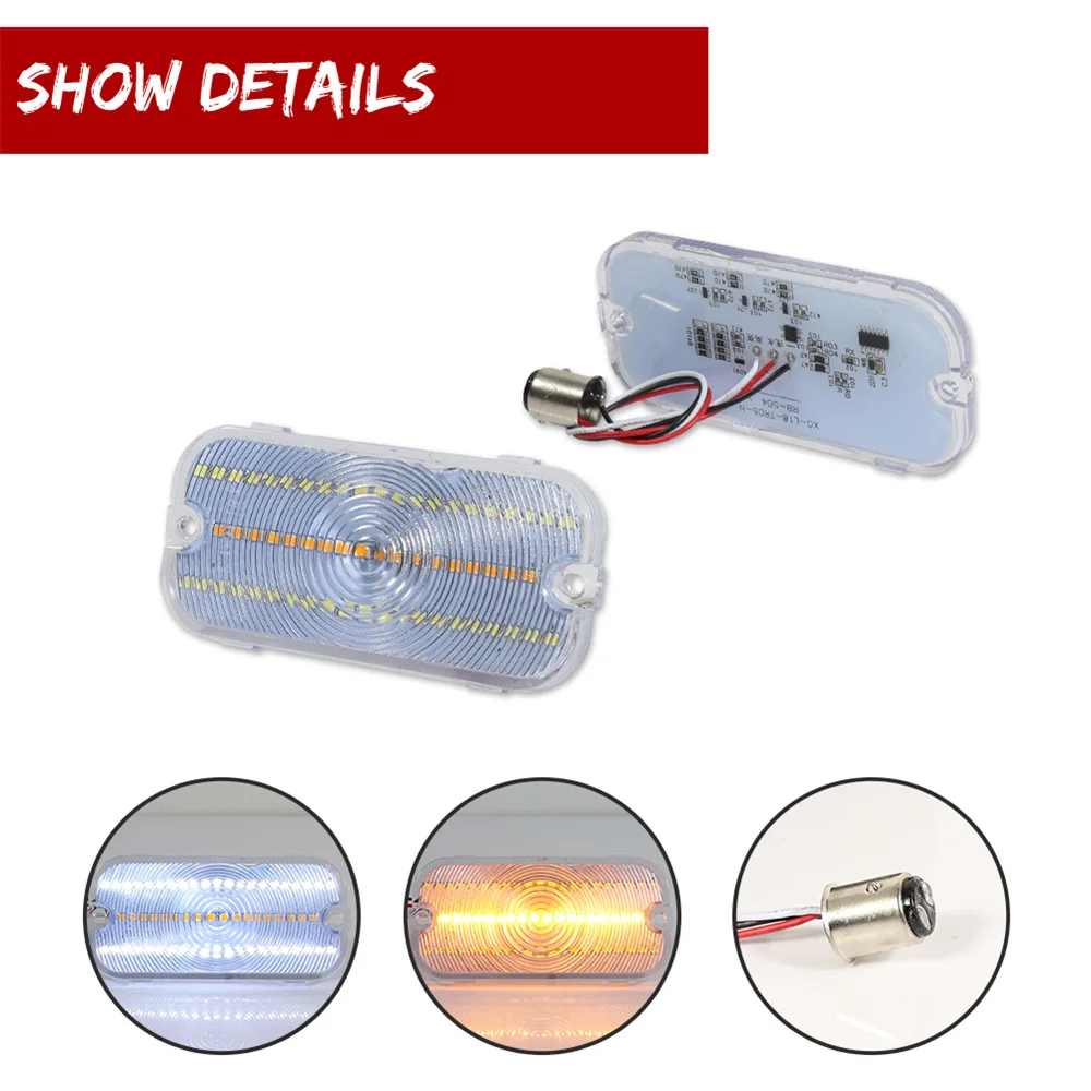 Dual-color LED Dynamic Amber Front Bumper Turn Signal Lights White DRL Parking Lights Driving Lights For Ford Bronco 1966-1968