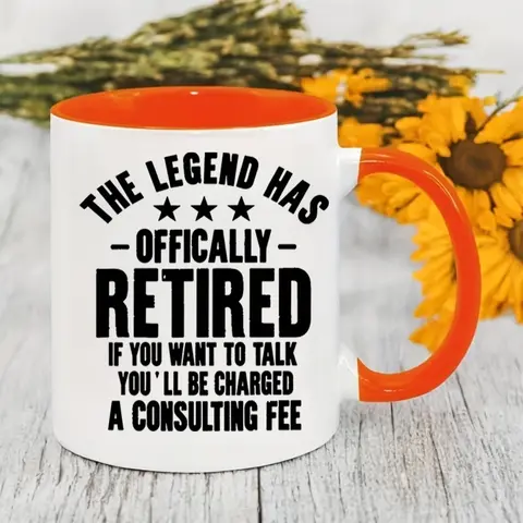 "The Legend Has Officially Retired" Quote Graphic Mug, Ceramic Coffee Mug, 11oz 350ml, Personalized Custom Mug, Microwave Safe,