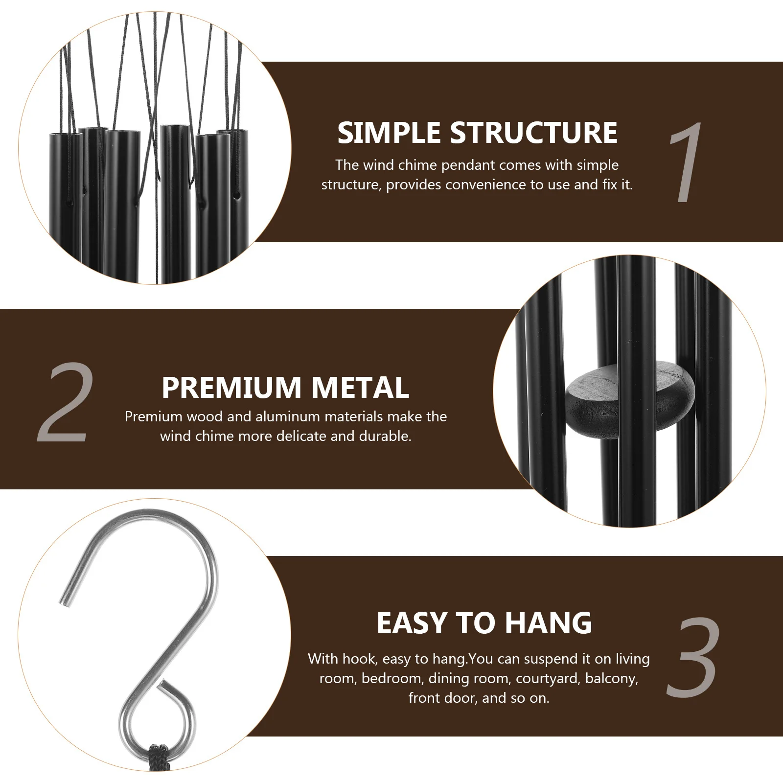 

Creative Wind Bell Pendant Vintage Style Durable Wood Aluminum Wind Chime Home Garden Hanging Ornament Garden Bell Pendant