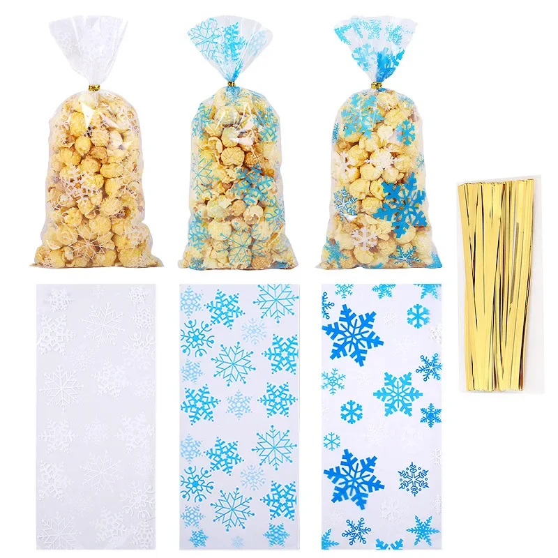 

Christmas Treat Bags Clear Snowflake Cookie Cellophane Bags with Twist Ties Candy Cookie Bags for Xmas Party Goody Supplies