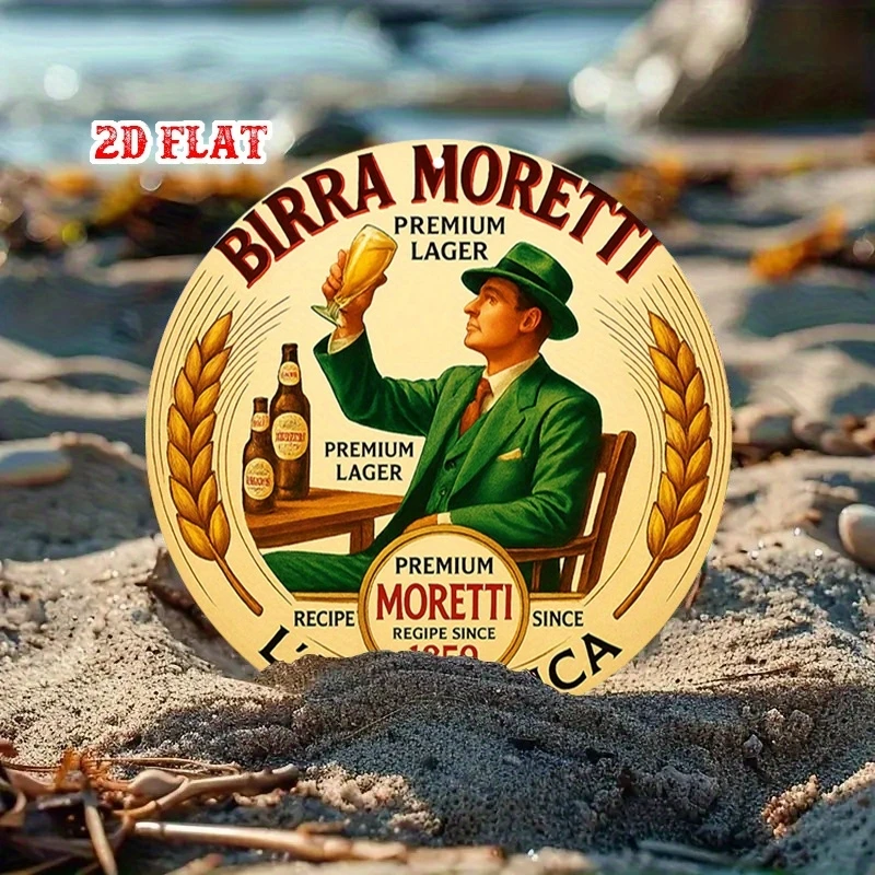 Birra Moretti Italian Beer Logo Men's Drinking Design 2d Round 8in Wooden Signboard Retro Bar Club Hanging Wall Decor