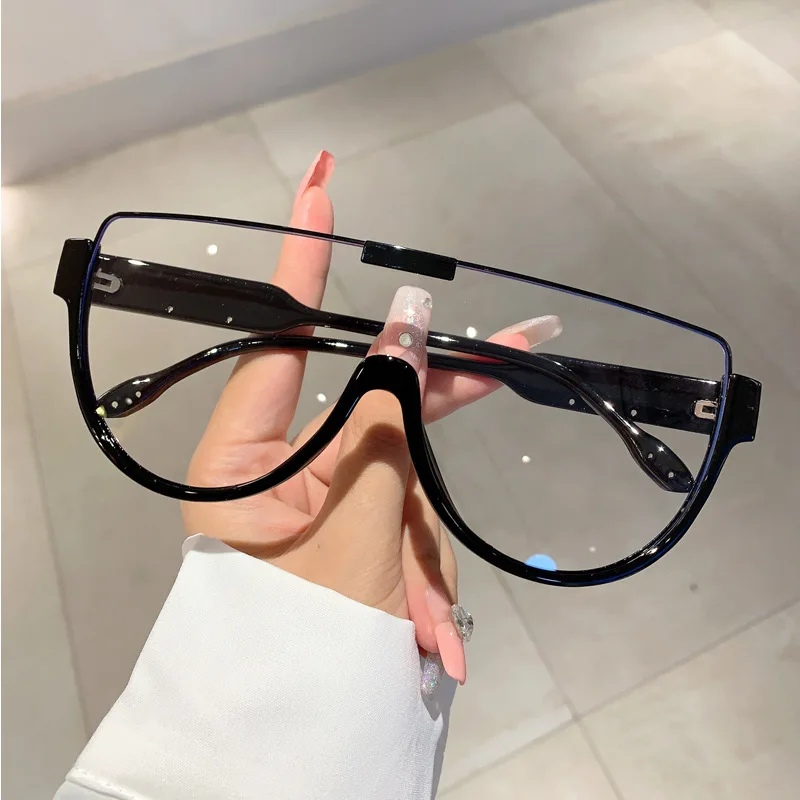 

Retro Large Frame Connected Sunglasses Fashion Half Frame Brown Sun Glasses European and American Style Anti Glare Sunglasses