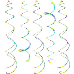 6Pcs Iridescent Silver Hanging Swirl Plastic Streamer Ceiling Decor for Wedding Birthday Baby Shower Christmas Parties Supplies