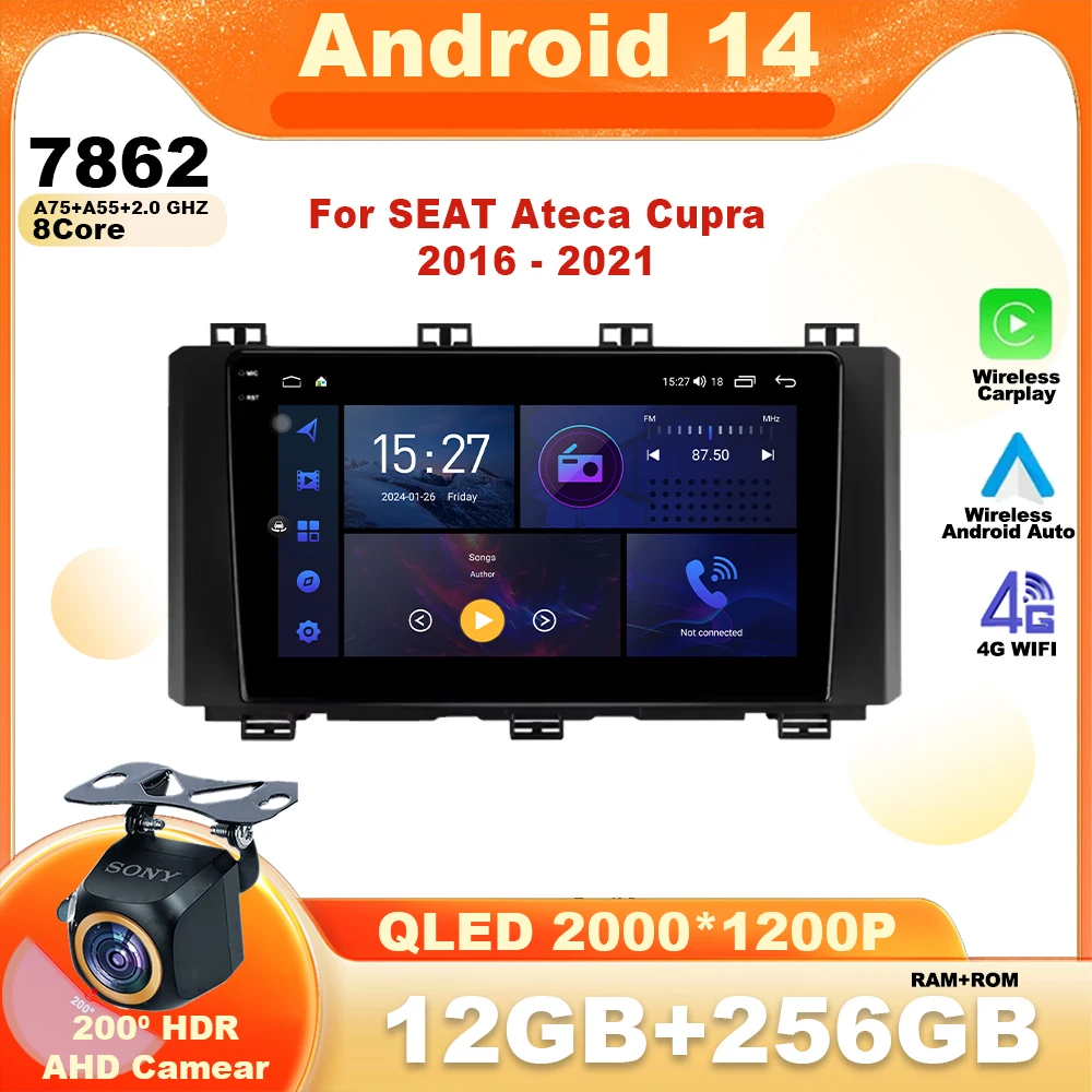 Android 14 Car Radio For SEAT Ateca Cupra 2016 - 2021 Stereo Multimedia player NO 2DIN DVD Navigation Radio Dash Cam GPS 5G WIFI