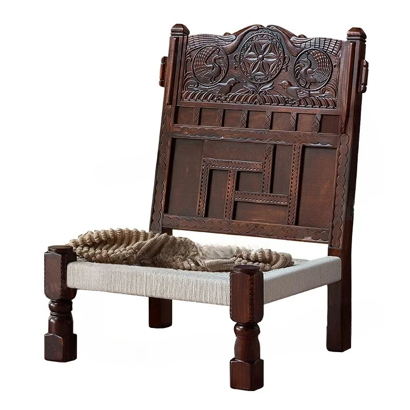 

India, chair solid wood carving flower sofa chair B & B creative hand woven sofa ch air