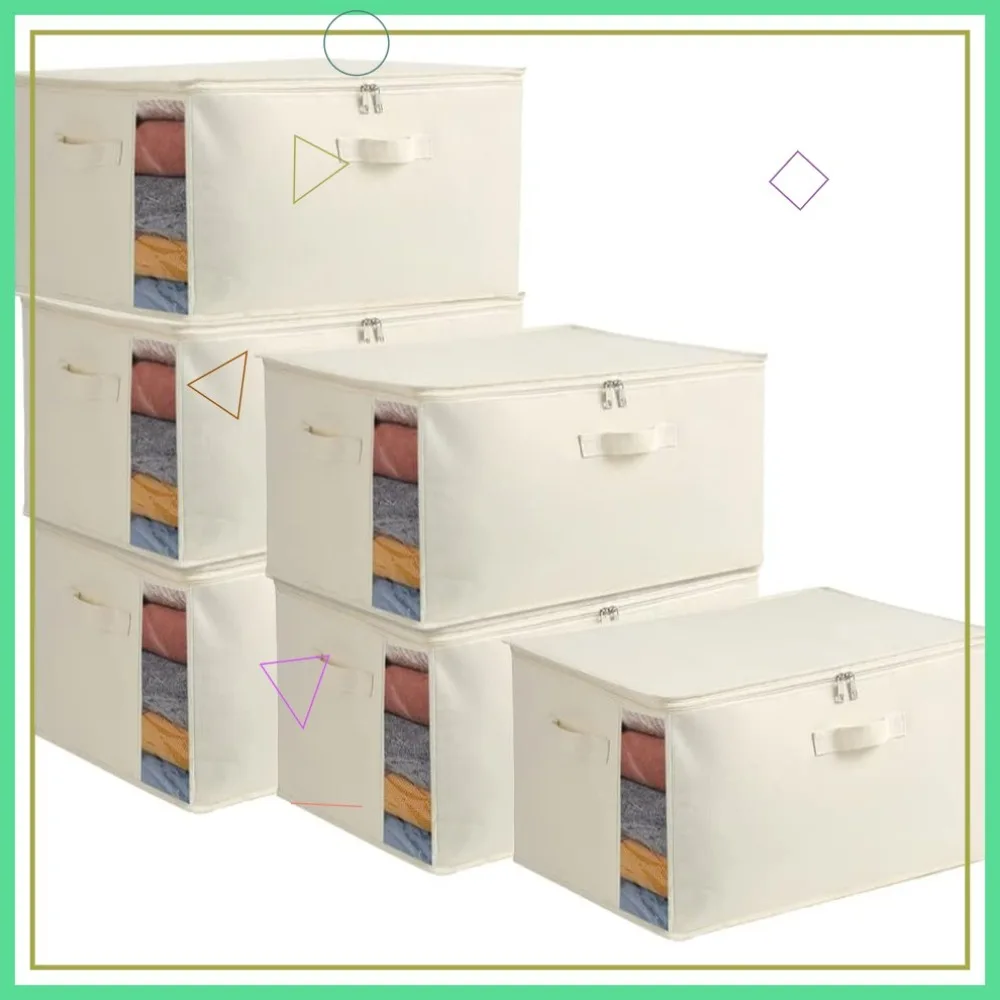 

Набор из 6 больших холщовых сумок для хранения одеял с двойной молнией и тремя ручками для одежды, свитеров, пледов