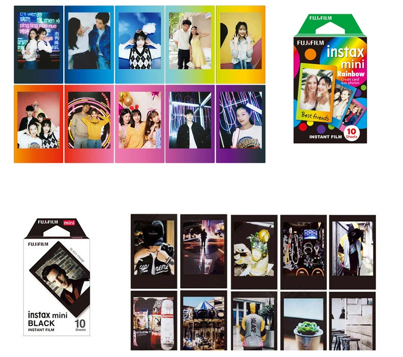 Fujifilm Instax Color Mini Film Instant 10-50 Sheets Black Frame Macaron Rainbow Photo Paper for Mini 12 11 9 8 7s 70 50 90 SP-2