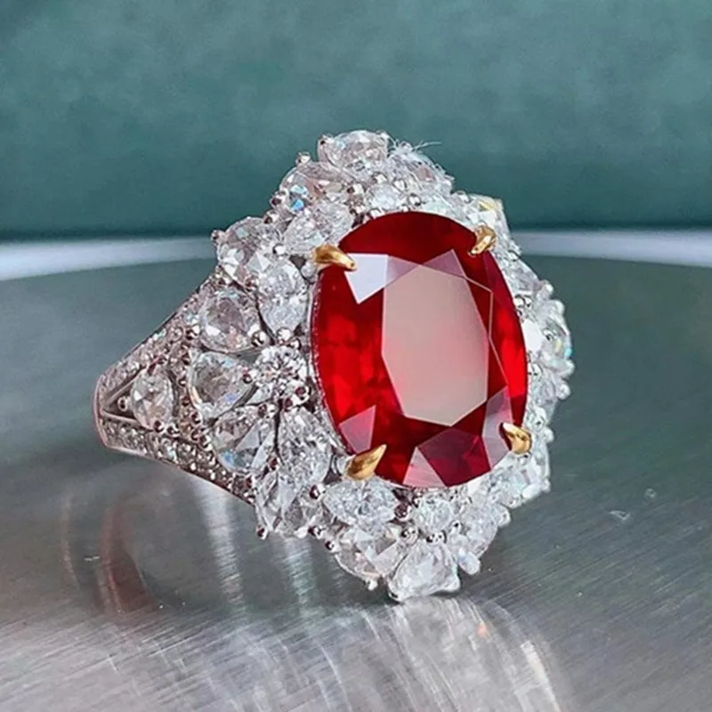 

Большие роскошные красные рубиновые драгоценные камни 5А, кольца с цирконием и бриллиантами для женщин, белое золото, серебро 925, вечерние ювелирные изделия Bjoux, подарки