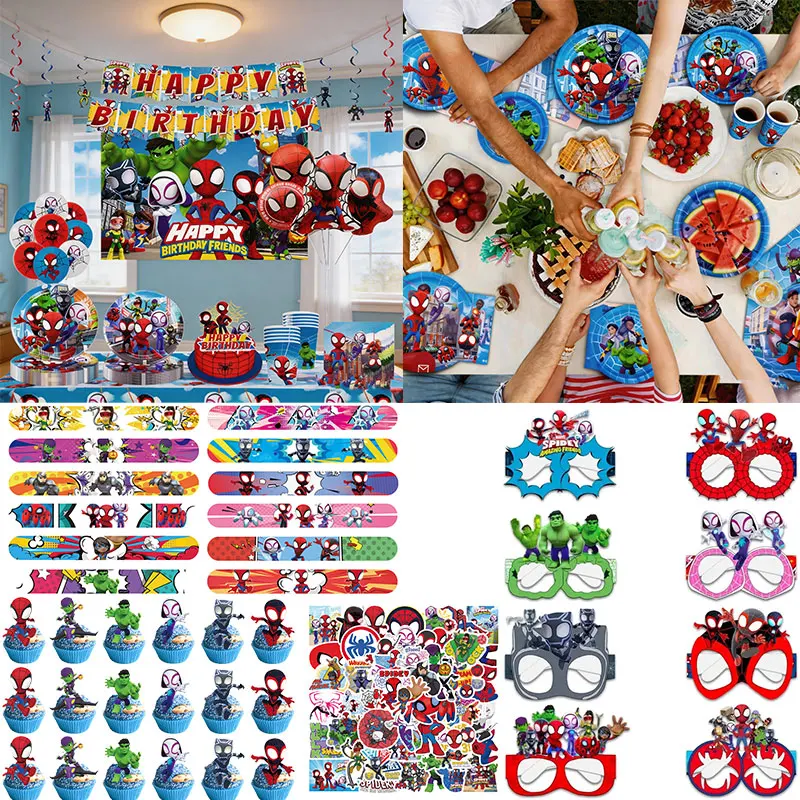Décorations d'anniversaire Happy Spidey et ses amis extraordinaires, cadeaux pour enfants, gobelets, assiettes, ballons Spidey, sacs cadeaux, bannière, fournitures pour enfants